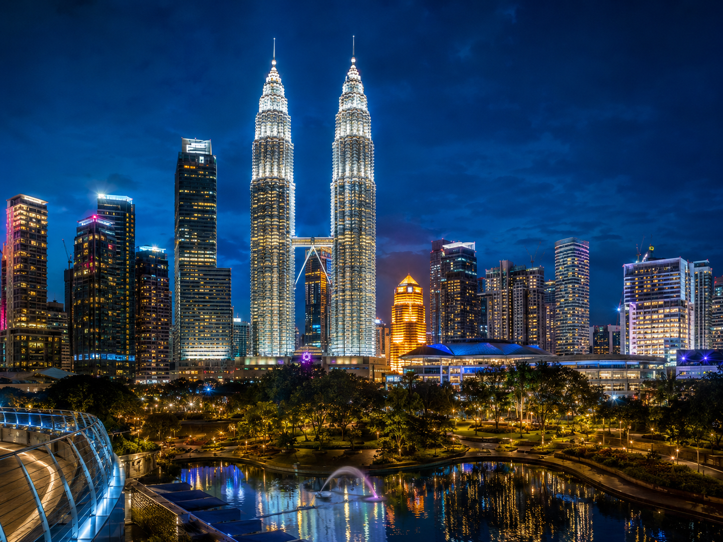 Kuala Lumpur skyline at night during Malaysia singles tour